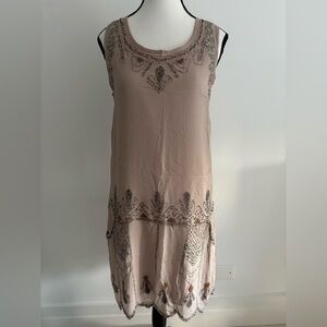 Zara light Taupe Embroidered Midi Dress